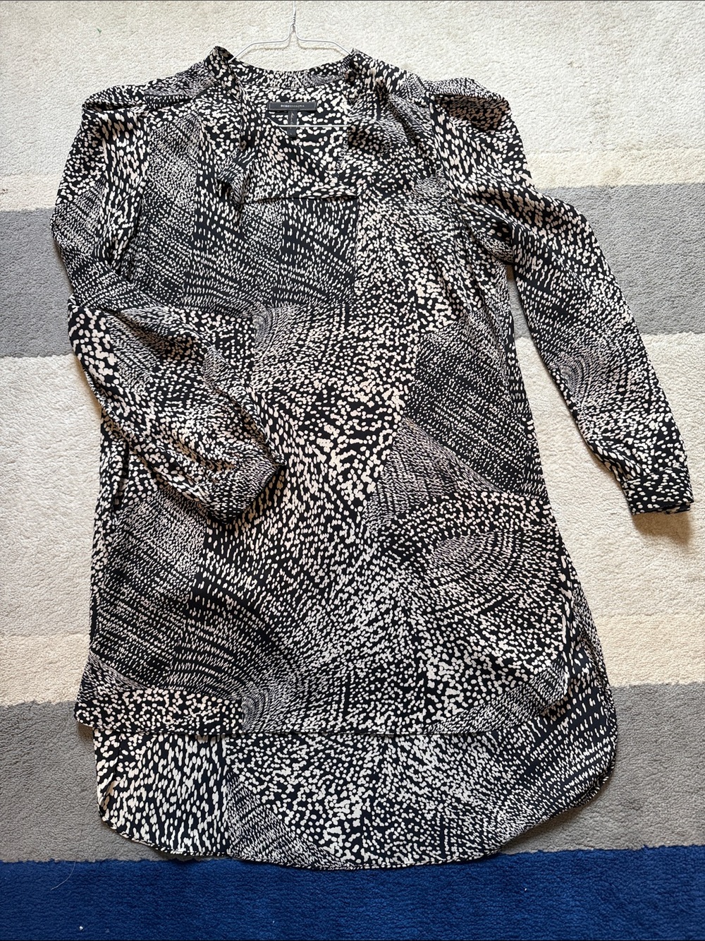 BCBGMaxAzria Black and White Asymmetrical Shift Dress